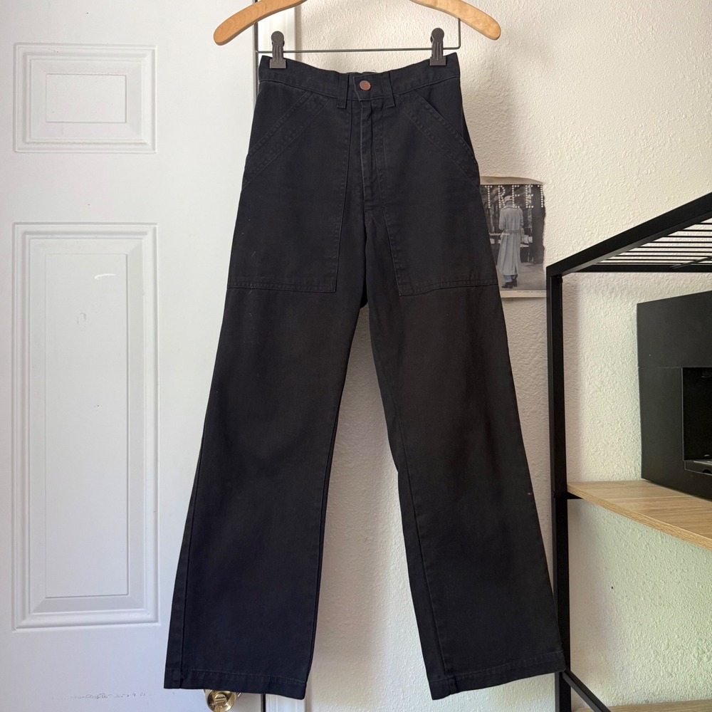BIG BUD PRESS black cotton high rise utility‎ straight leg trousers pants